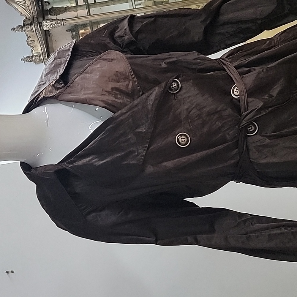 Joseph Ribkoff Pleated Metallic Button Button Down Trench Coat Size 12 - Picture 2 of 12
